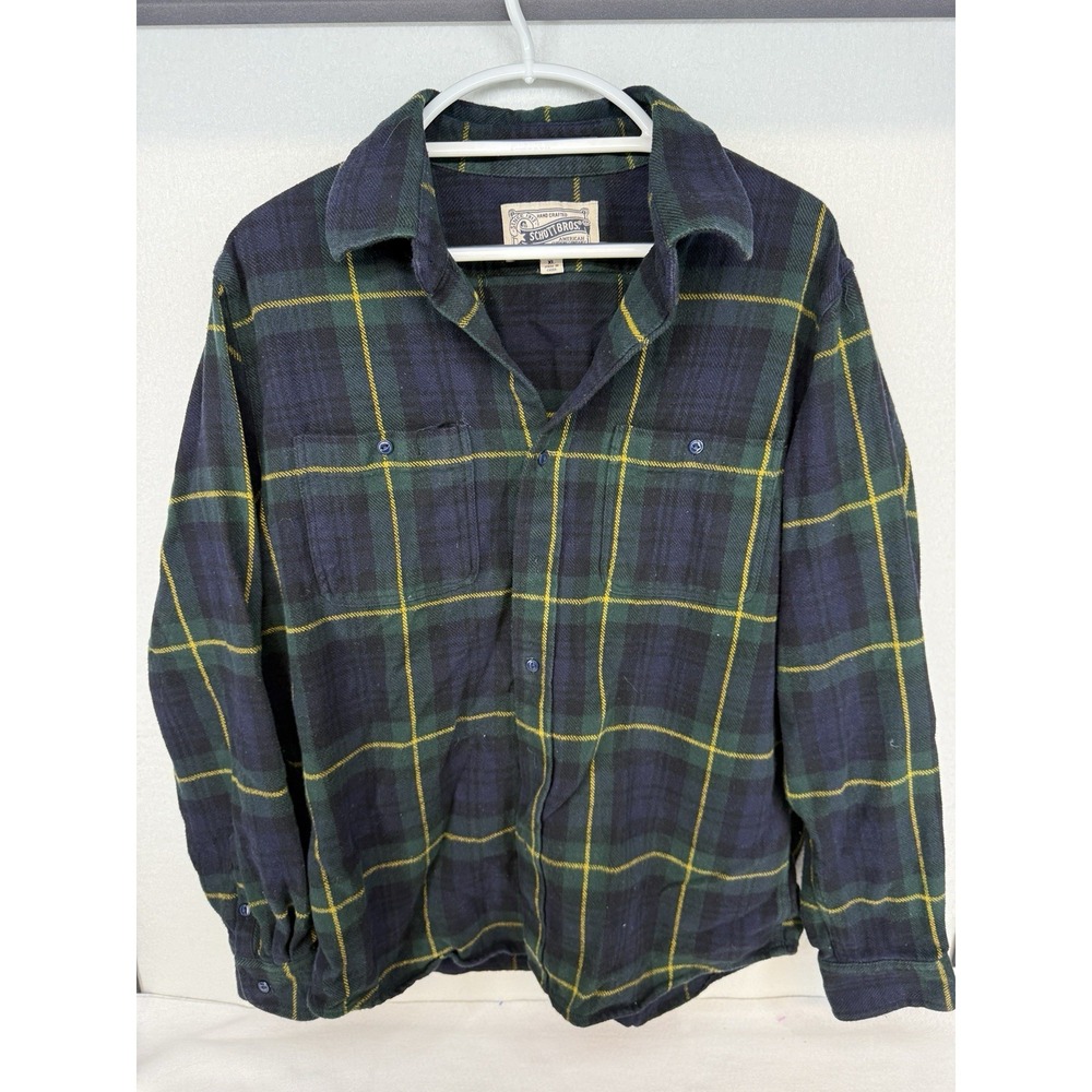 Schott Bros Men's Black Watch Plaid Cotton Flannel Button Up Size XL